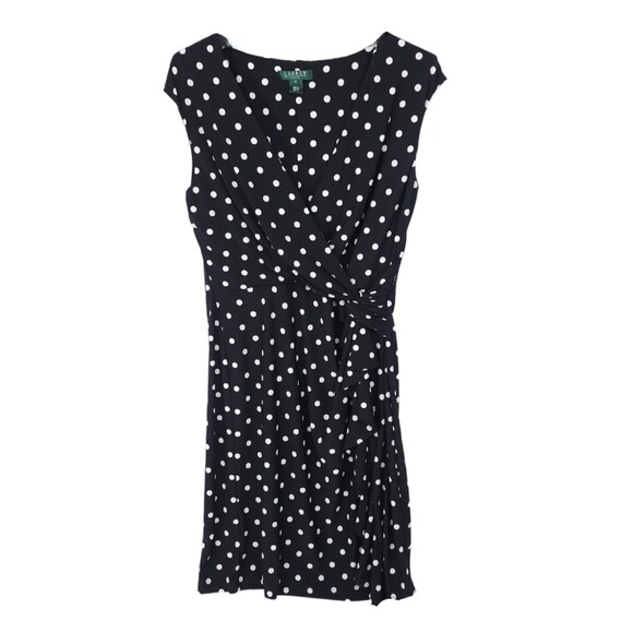 Ralph Lauren Dress Womens 14 Knee Faux Wrap Short Sleeve V Neck A Line Ruffle - Picture 1 of 9